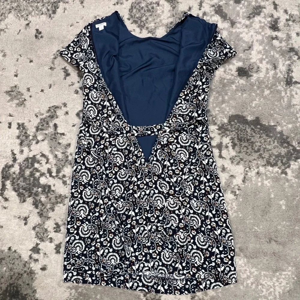 J.Crew Re-Imagined Navy Blue Floral Paisley Tie‎ Waist Shift Dress Size 2